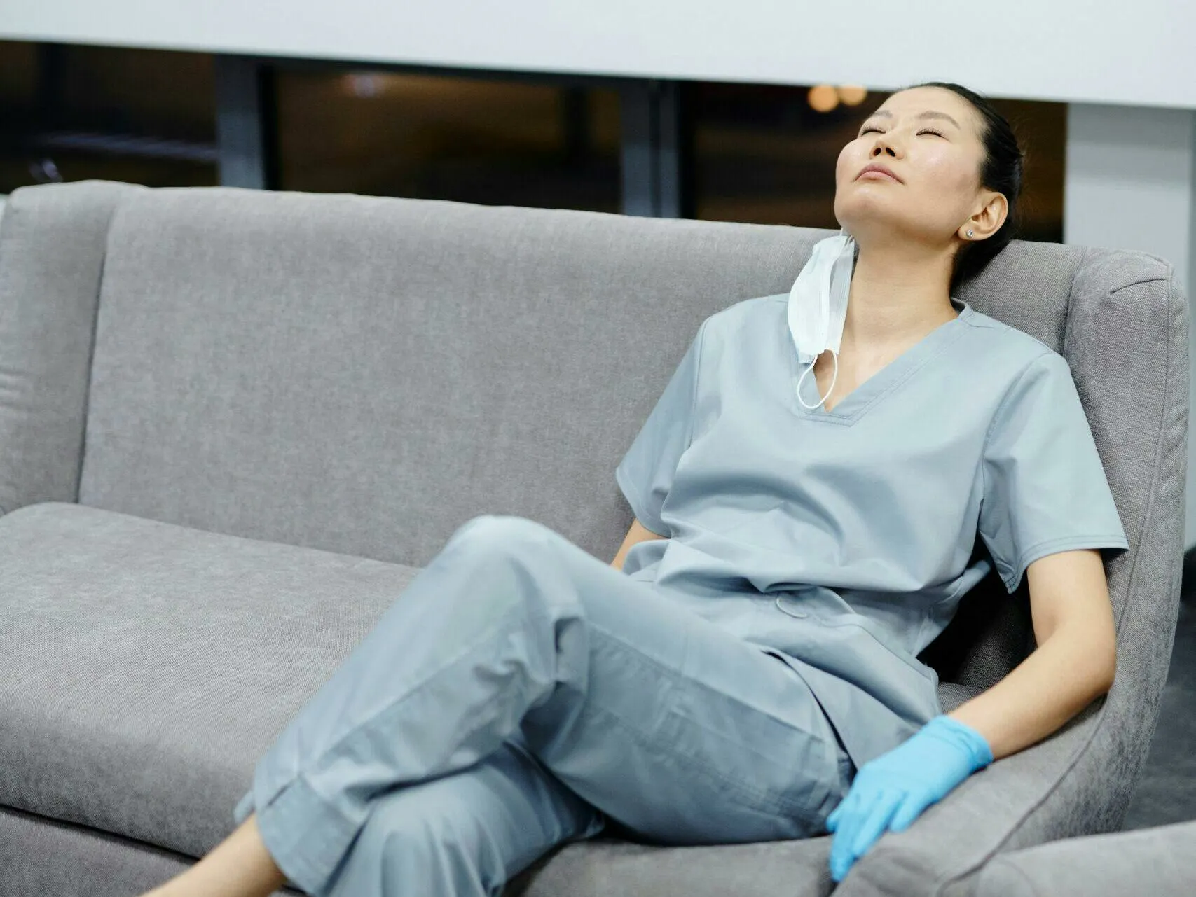 Nurse taking a quiet break to support wellbeing after a shift