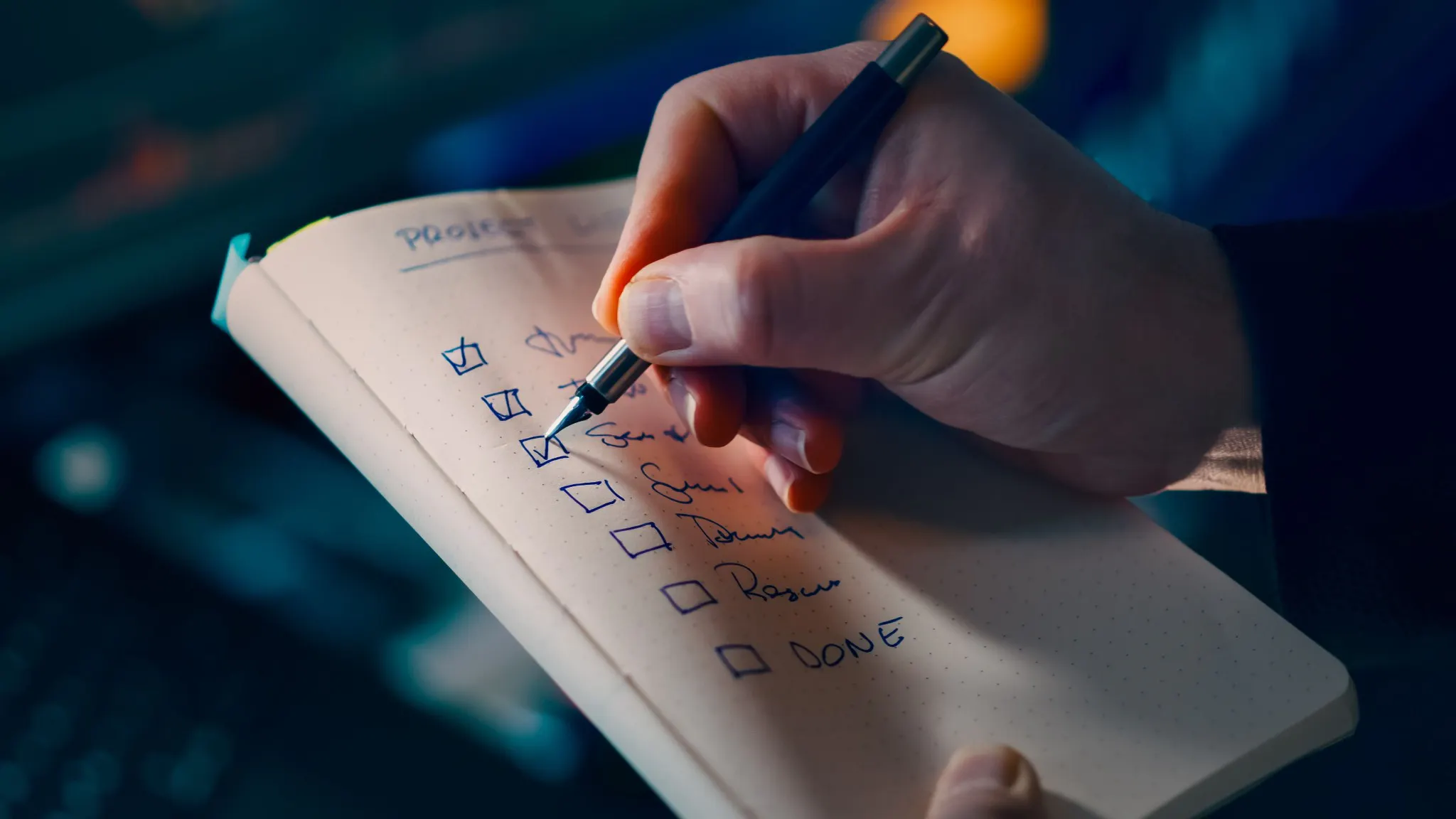 Hand checking off a study checklist during NCLEX exam preparation